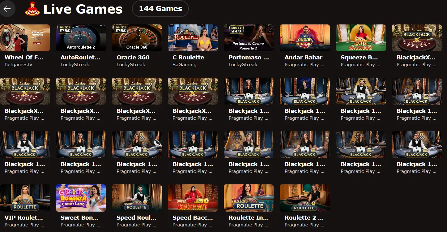 Mr Jones Casino live games lobby with blackjack roulette baccarat and other table games